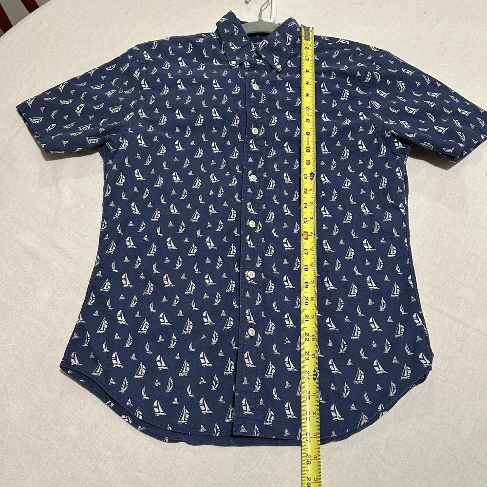 Polo Ralph Lauren Shirt Button Down Men's Medium‎ Short Sleeve Blue Sailboat